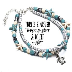 🌺 Turtle Starfish Bead Layered Anklet
